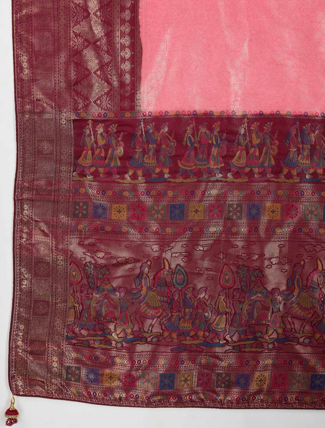 Designer Hand Dyed Soft Kanjivaram Silk Zari Woven Pattu Meenakari Saree