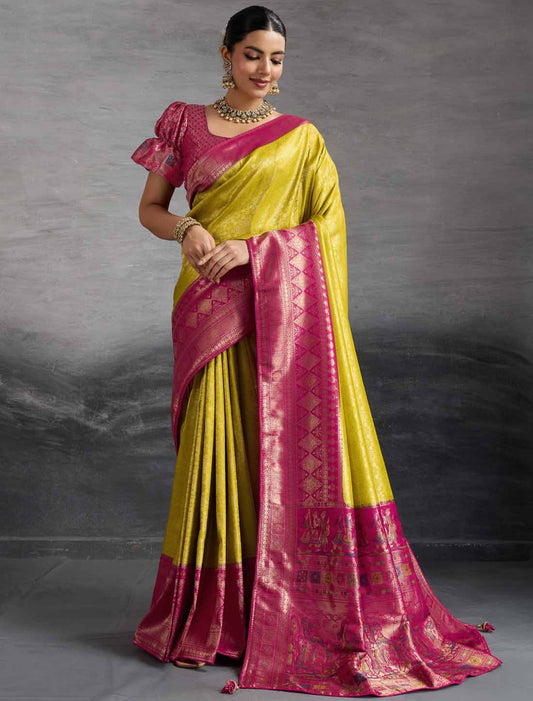 Hand Dyed Soft Kanjivaram Silk Zari Woven Pattu Meenakari Ethnic Saree