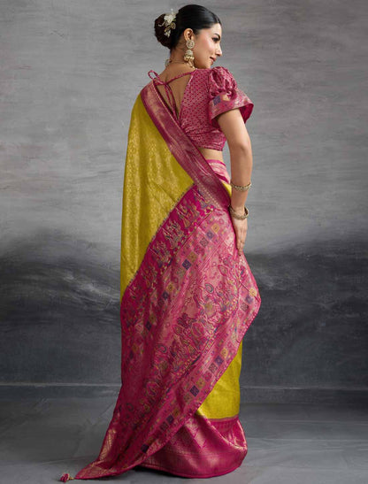 Hand Dyed Soft Kanjivaram Silk Zari Woven Pattu Meenakari Ethnic Saree