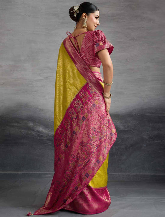 Hand Dyed Soft Kanjivaram Silk Zari Woven Pattu Meenakari Ethnic Saree