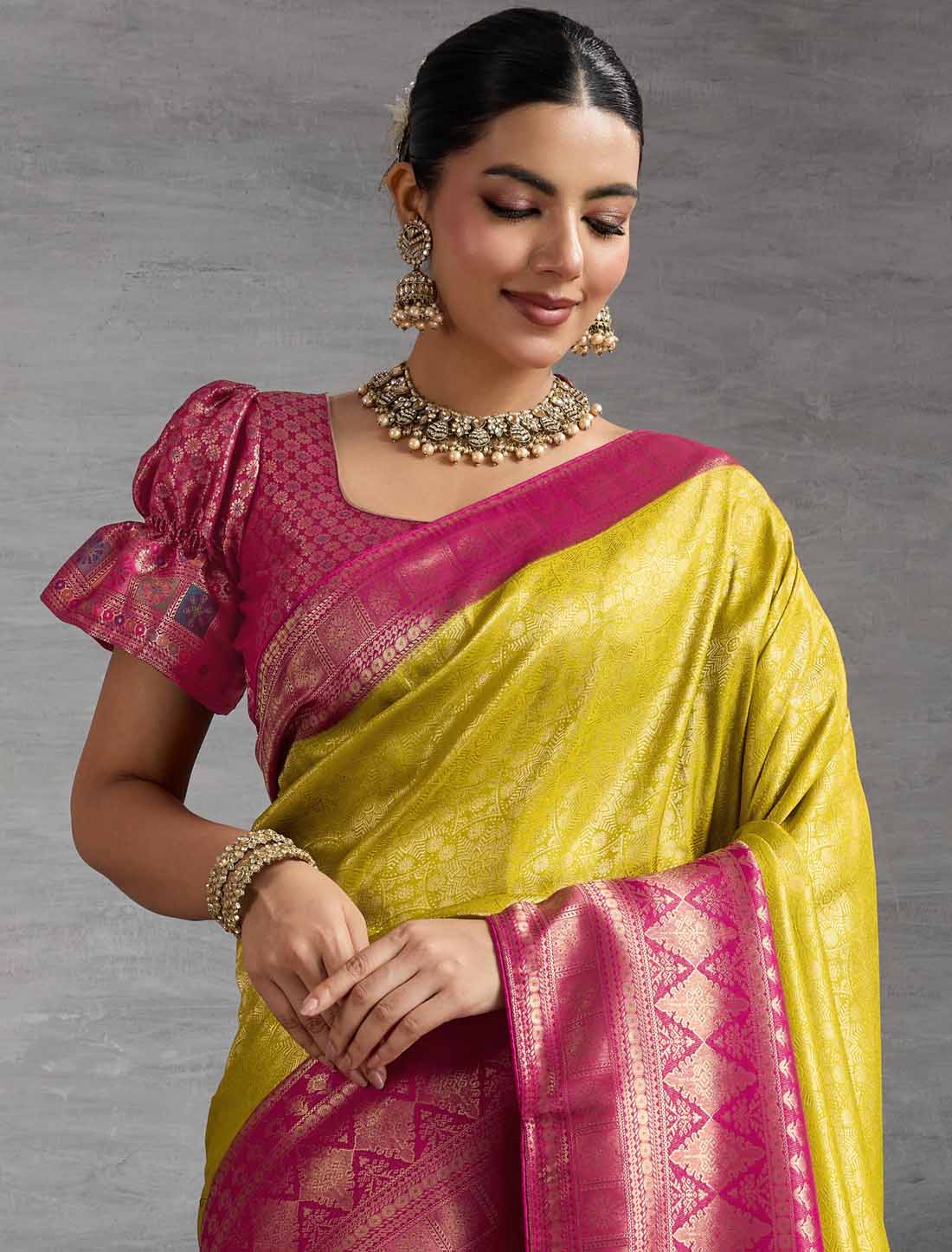 Hand Dyed Soft Kanjivaram Silk Zari Woven Pattu Meenakari Ethnic Saree