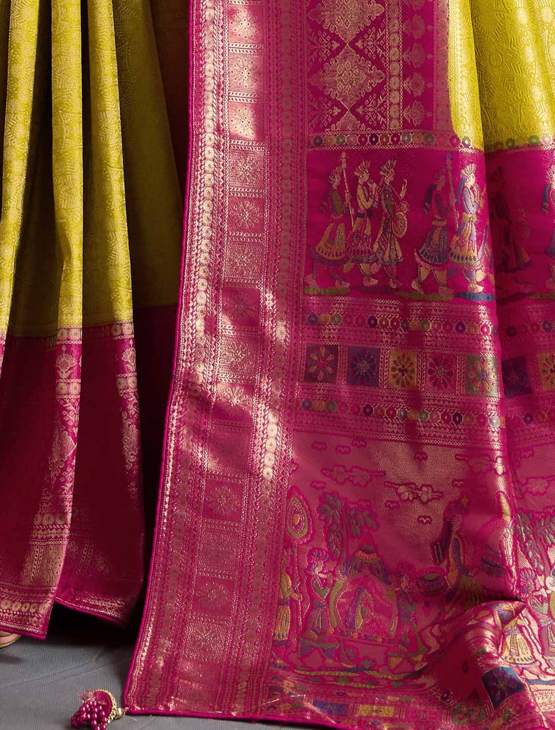 Hand Dyed Soft Kanjivaram Silk Zari Woven Pattu Meenakari Ethnic Saree