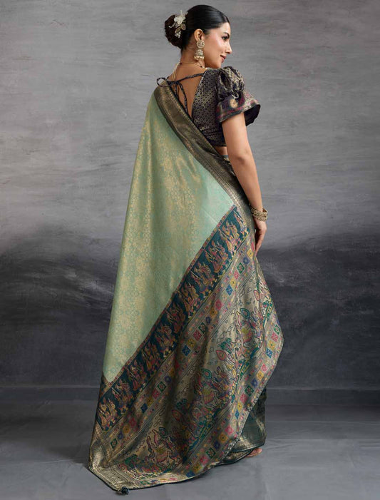 Hand Dyed Soft Kanjivaram Silk Designer Zari Woven Pattu Meenakari Saree