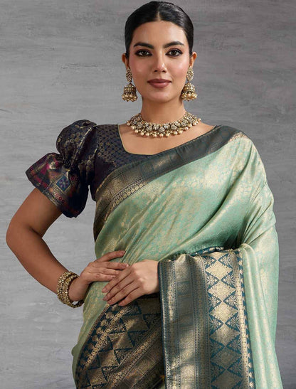 Hand Dyed Soft Kanjivaram Silk Designer Zari Woven Pattu Meenakari Saree