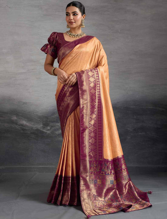 Ethnic Hand Dyed Soft Kanjivaram Silk Zari Woven Pattu Meenakari Saree