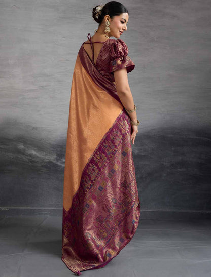Ethnic Hand Dyed Soft Kanjivaram Silk Zari Woven Pattu Meenakari Saree