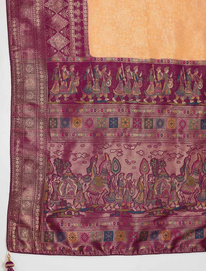 Ethnic Hand Dyed Soft Kanjivaram Silk Zari Woven Pattu Meenakari Saree