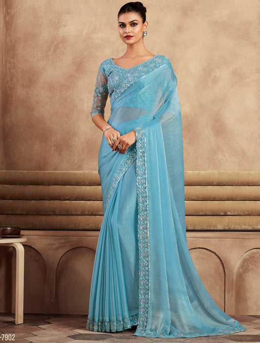 Bold Fashion Designer Glass Feel Chiffon Silk Ethnic Pary Wear Saree