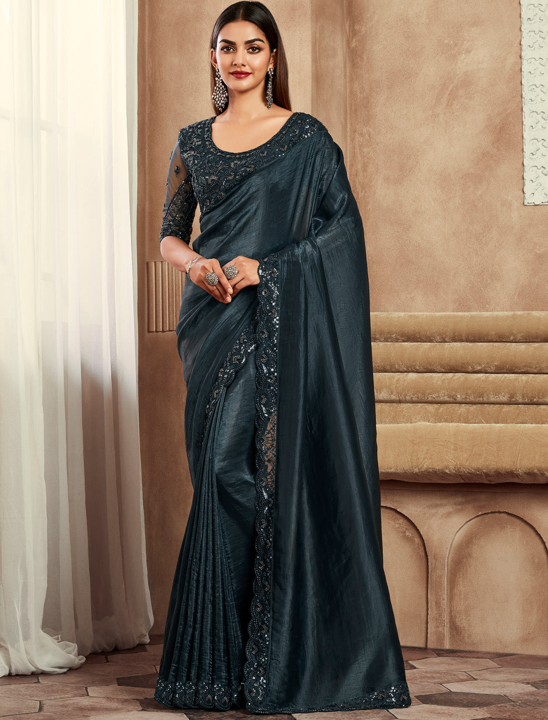 Our Ethnic Imported Soft Silk Hand Work Stylish Designer Saree