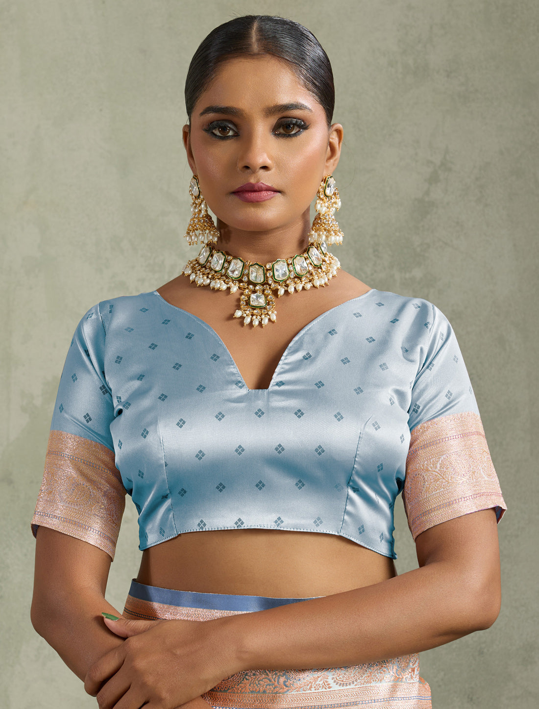 Blue Satin Silk Party Wear Saree Banarasi Zari Woven with Butta