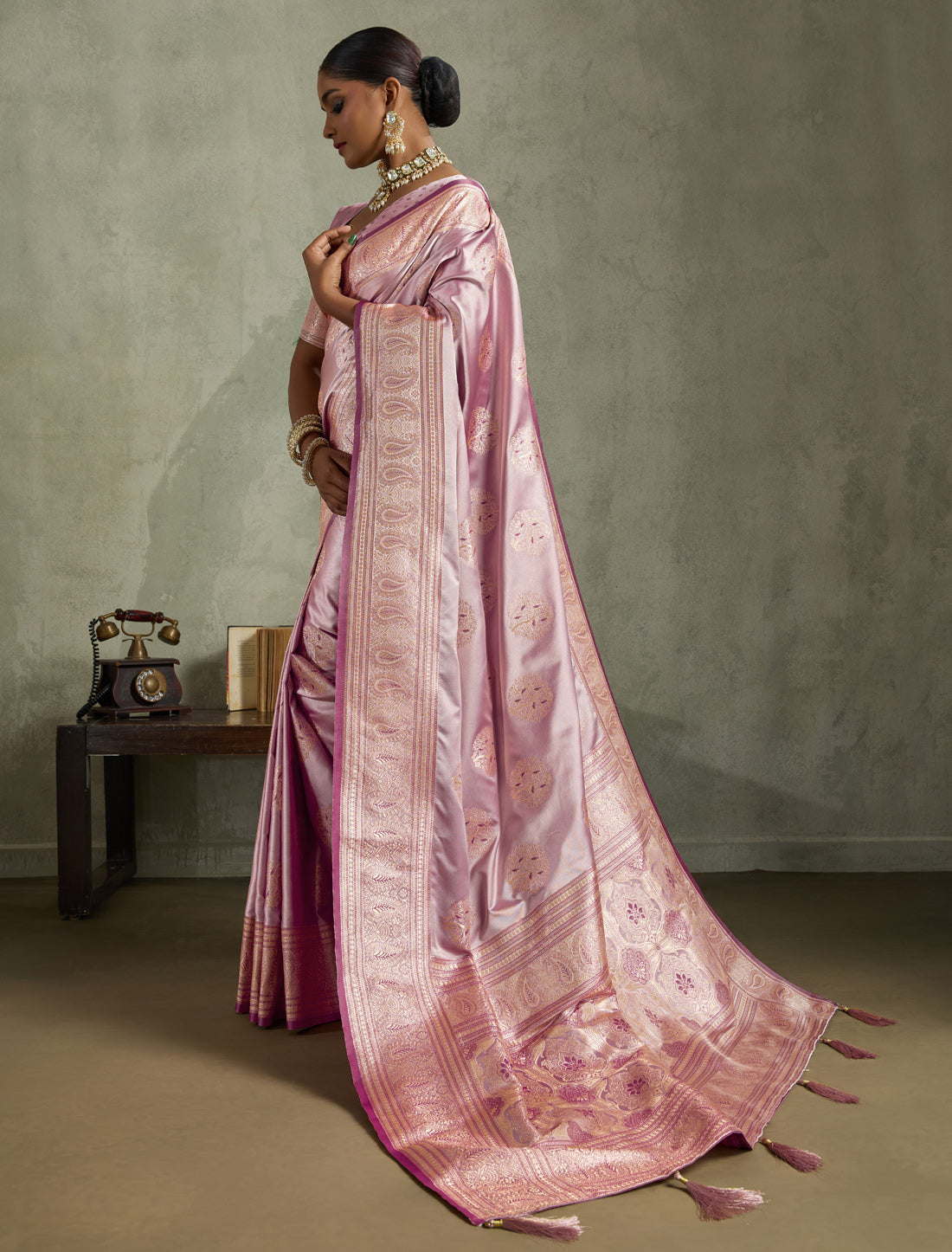 Pink Satin Silk Banarasi Zari Woven Rich Pallu Designer Saree