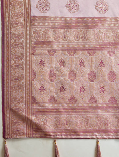 Pink Satin Silk Banarasi Zari Woven Rich Pallu Designer Saree