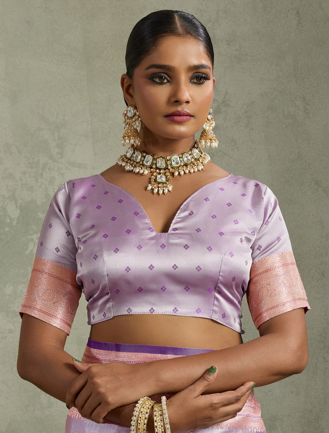 Lavender Banarasi Zari Meenakari Party Wear Satin Silk Saree