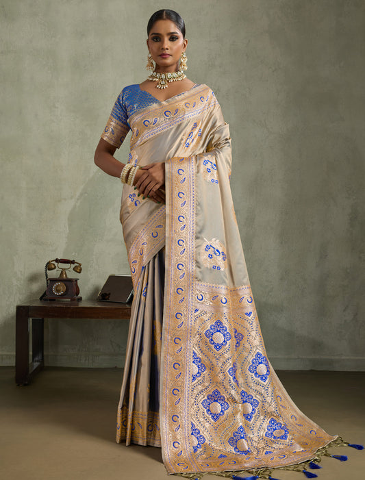 Brown Satin Silk Saree Banarasi Zari Woven Rich Pallu