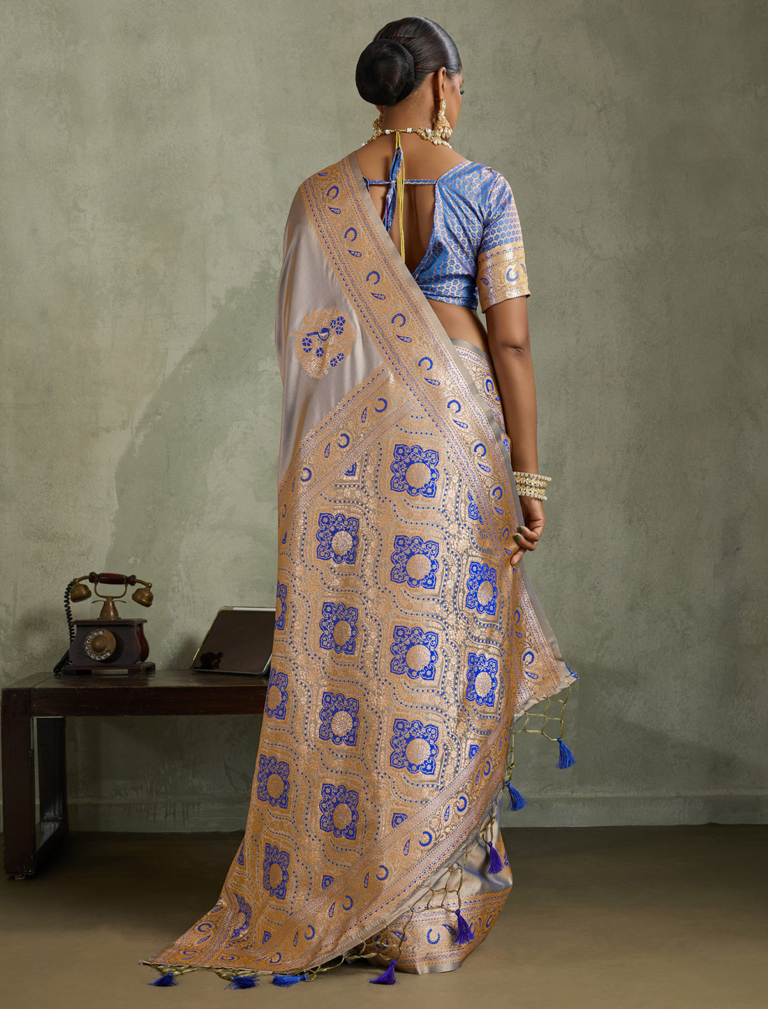 Brown Satin Silk Saree Banarasi Zari Woven Rich Pallu