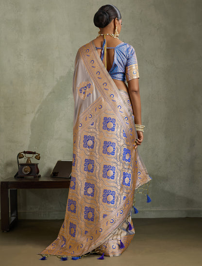 Brown Satin Silk Saree Banarasi Zari Woven Rich Pallu