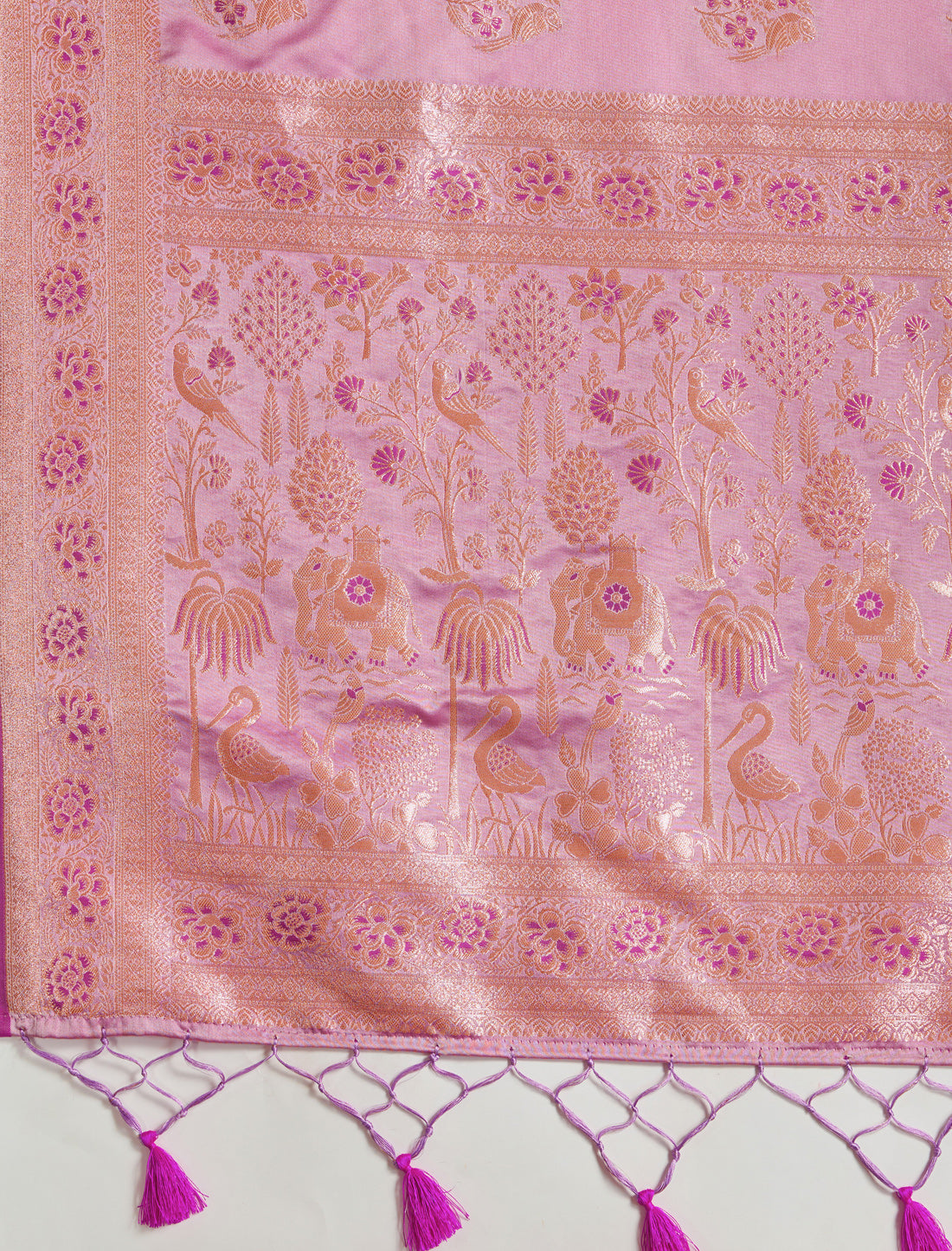 Magenta Satin Silk Saree Banarasi Zari Rich Pallu Meenakari Jhallar Latkan