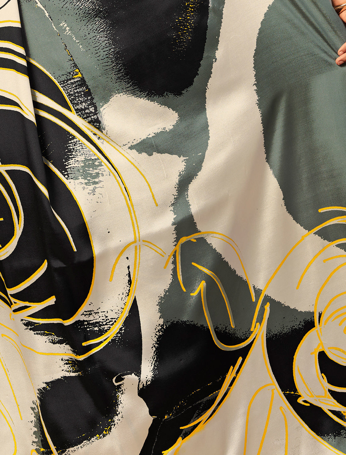 Off-White Malai Silk Crepe Digital Print Saree