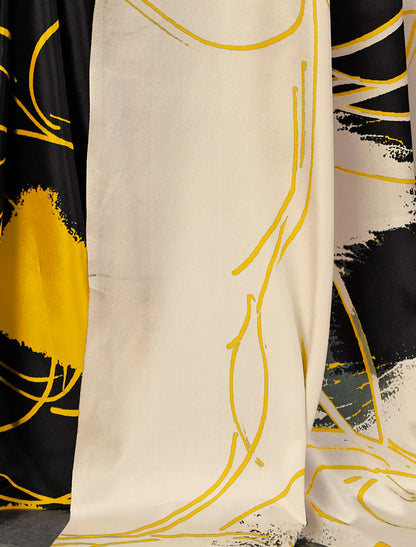 Off-White Malai Silk Crepe Digital Print Saree