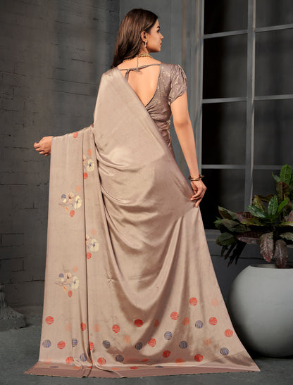 Dusty Rose Malai Silk Crepe Digital Print Saree