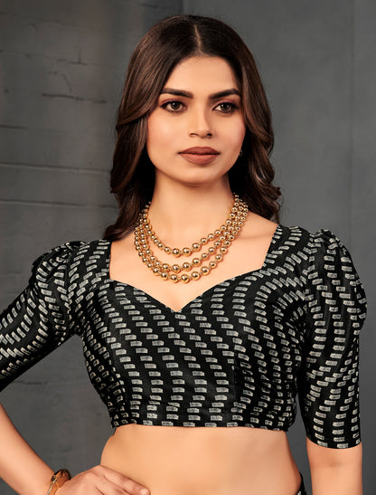 Off-White and Black Malai Silk Crepe Digital Print Saree