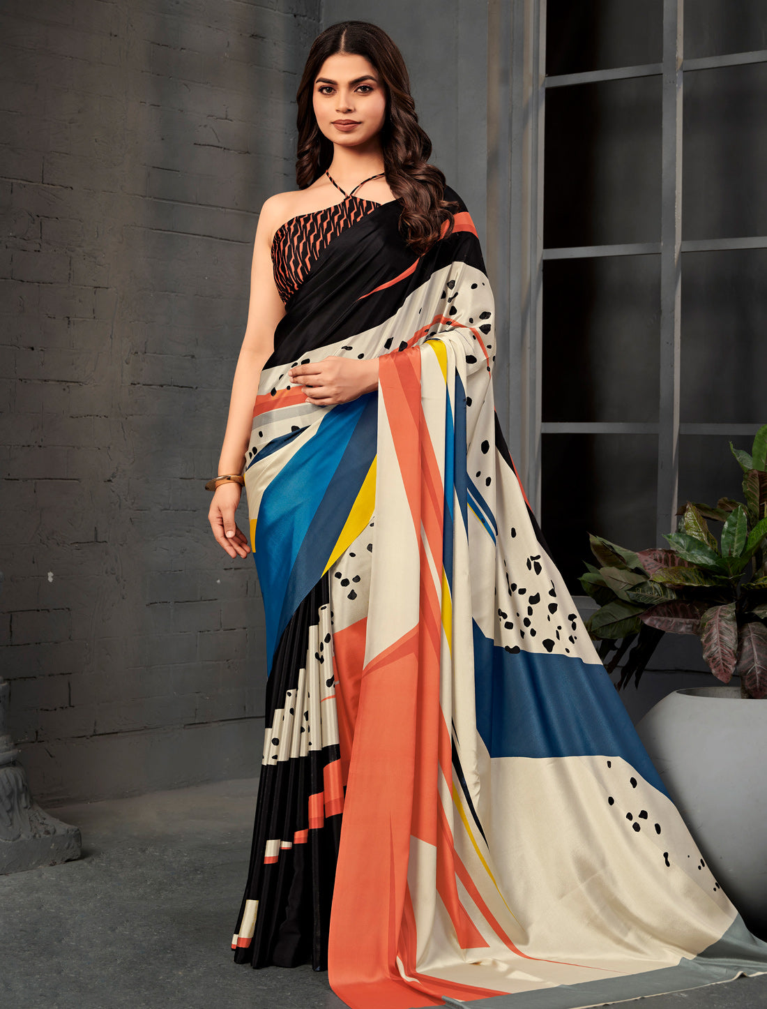 Cream Malai Silk Crepe Digital Print Saree