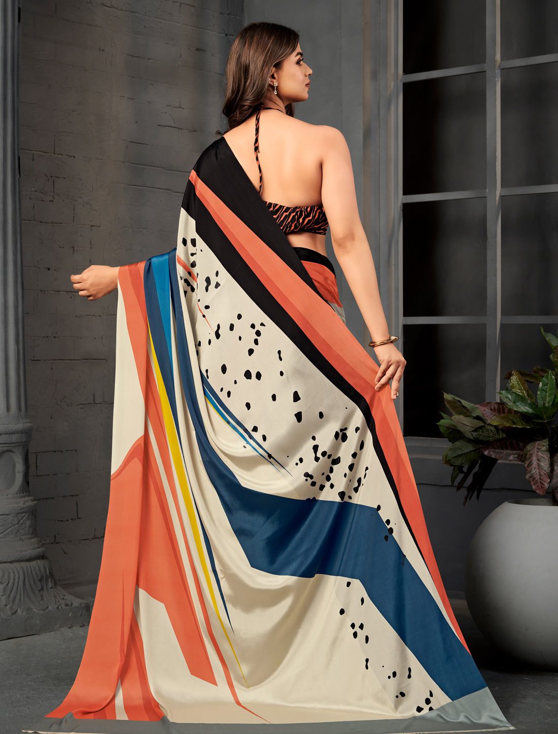 Cream Malai Silk Crepe Digital Print Saree