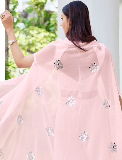 Enchanting Pinnk Georgette Embroidered Stitched Koti Style Palazzo Co-ords Set Style