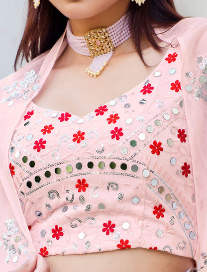 Enchanting Pinnk Georgette Embroidered Stitched Koti Style Palazzo Co-ords Set Style
