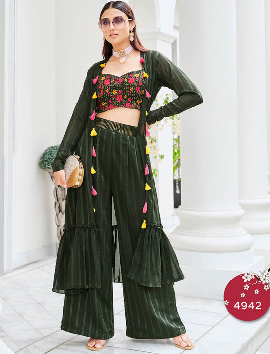 Ethereal Black Georgette Embroidered Stitched Koti Style Palazzo Co-Ords Set Style