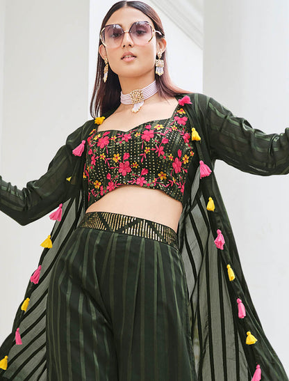 Ethereal Black Georgette Embroidered Stitched Koti Style Palazzo Co-ords Set Style