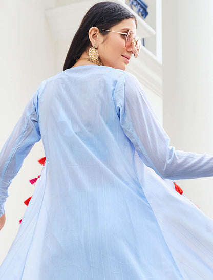 Mystique Blue Georgette Embroidered Stitched Koti Style Palazzo Co-ords Set Style