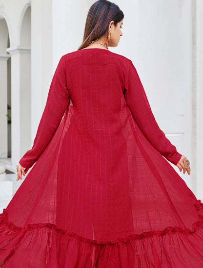 Regal Red Georgette Embroidered Stitched Koti Style Palazzo Co-ords Set Style