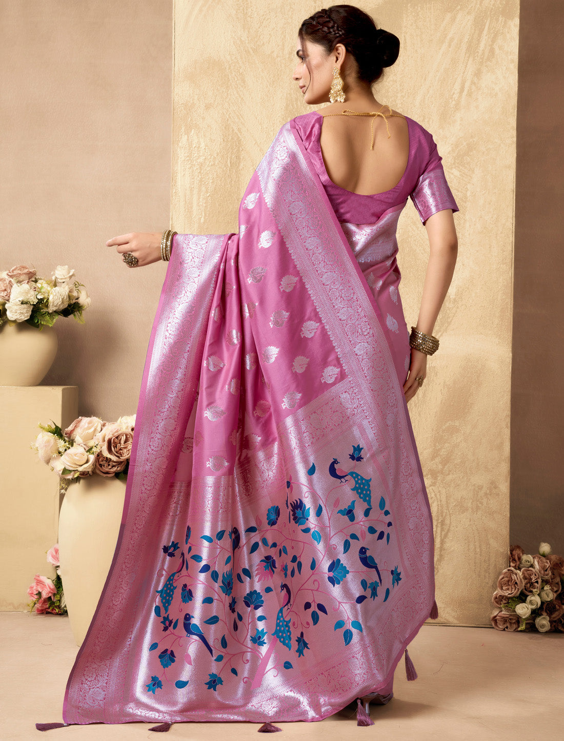 Ethnic Silk Rich Pallu With Zhallar Designer Un-Stitched Saree