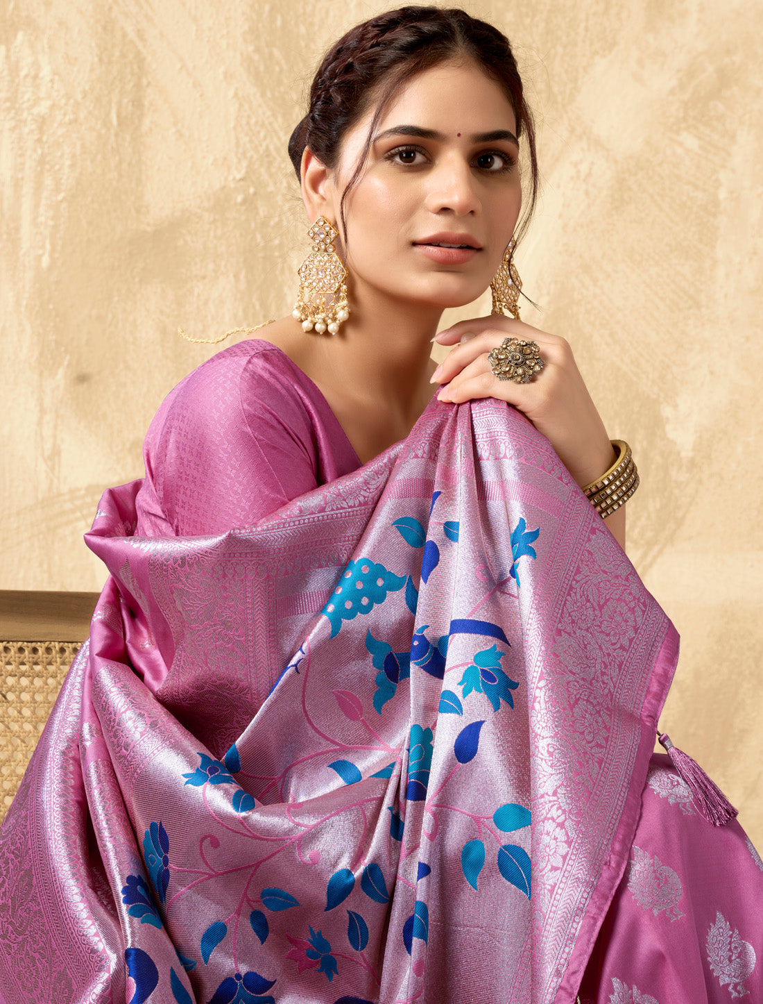 Ethnic Silk Rich Pallu With Zhallar Designer Un-Stitched Saree