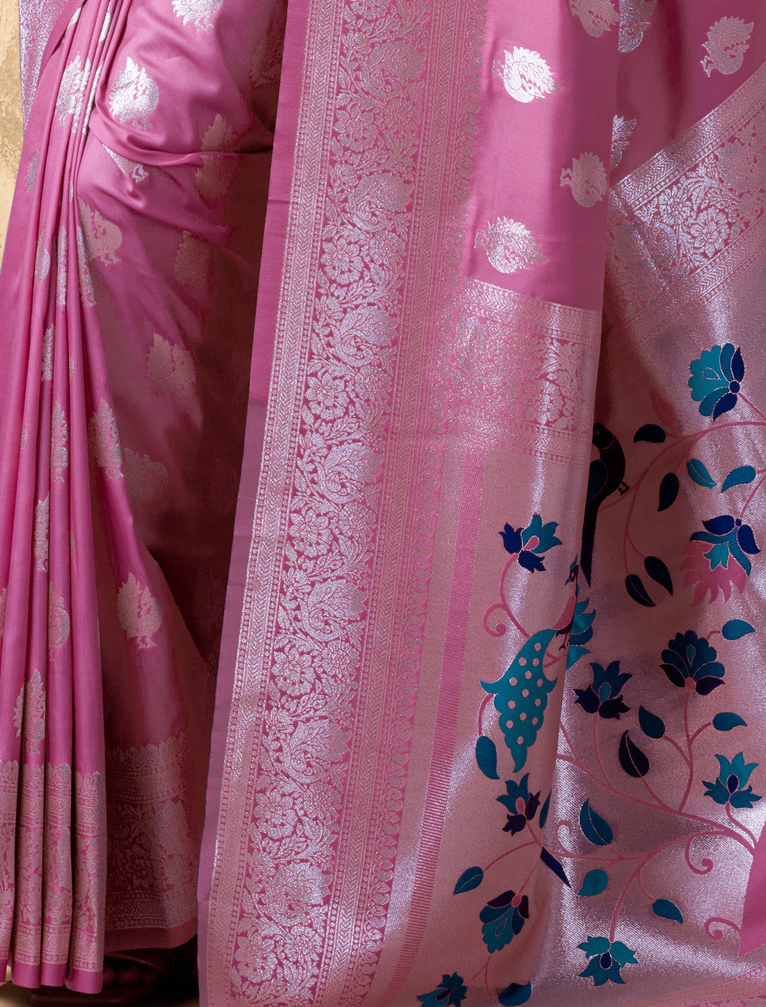 Ethnic Silk Rich Pallu With Zhallar Designer Un-Stitched Saree