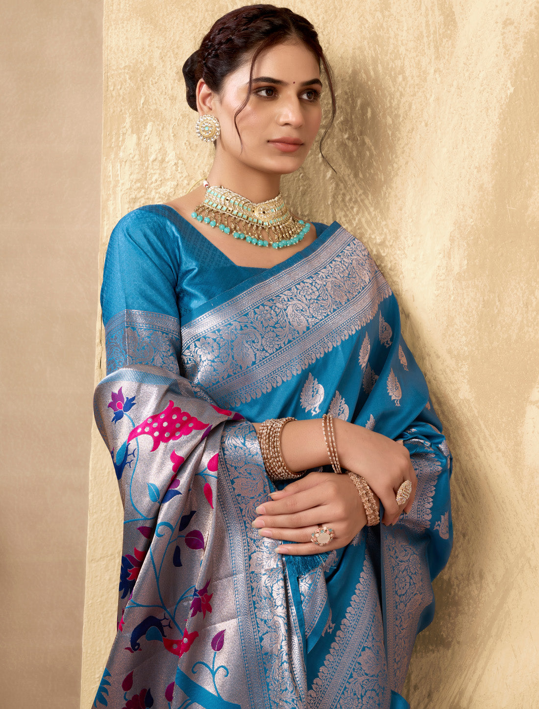 Designer Silk Rich Pallu With Zhallar Ethnic Un-Stitched Saree