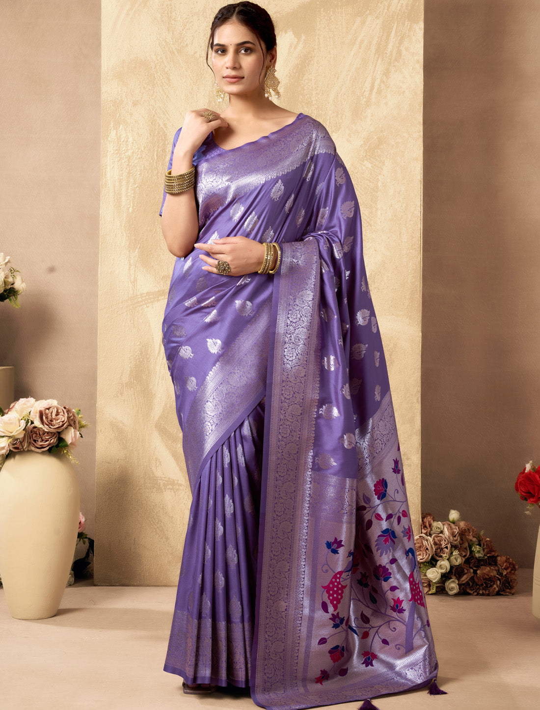 Designer Silk Rich Pallu With Zhallar Ethnic Un-Stitched Saree
