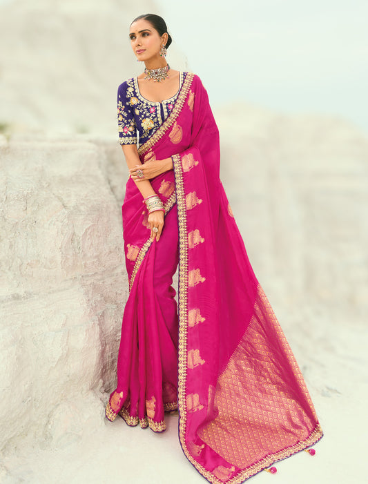 Rani Pure Orgenza Viscose Designer Party Wear Saree