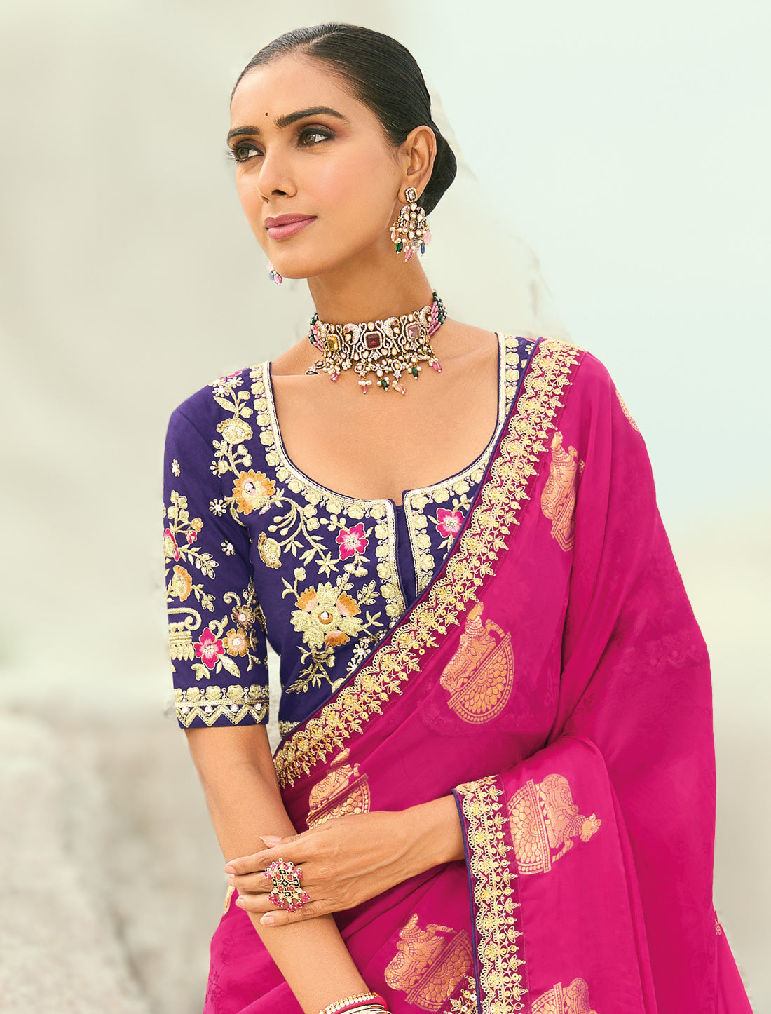 Rani Pure Orgenza Viscose Designer Party Wear Saree