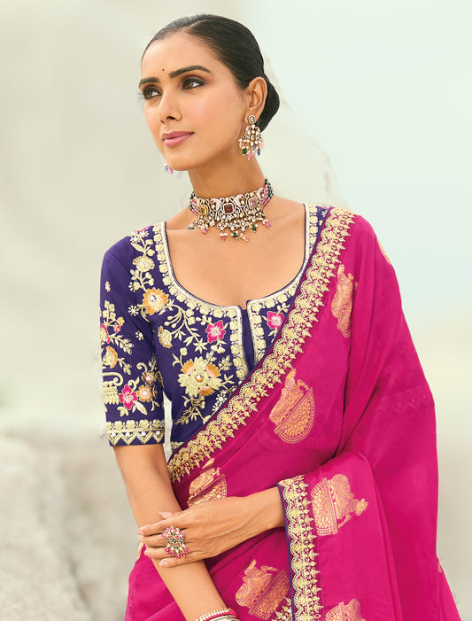 Rani Pure Orgenza Viscose Designer Party Wear Saree