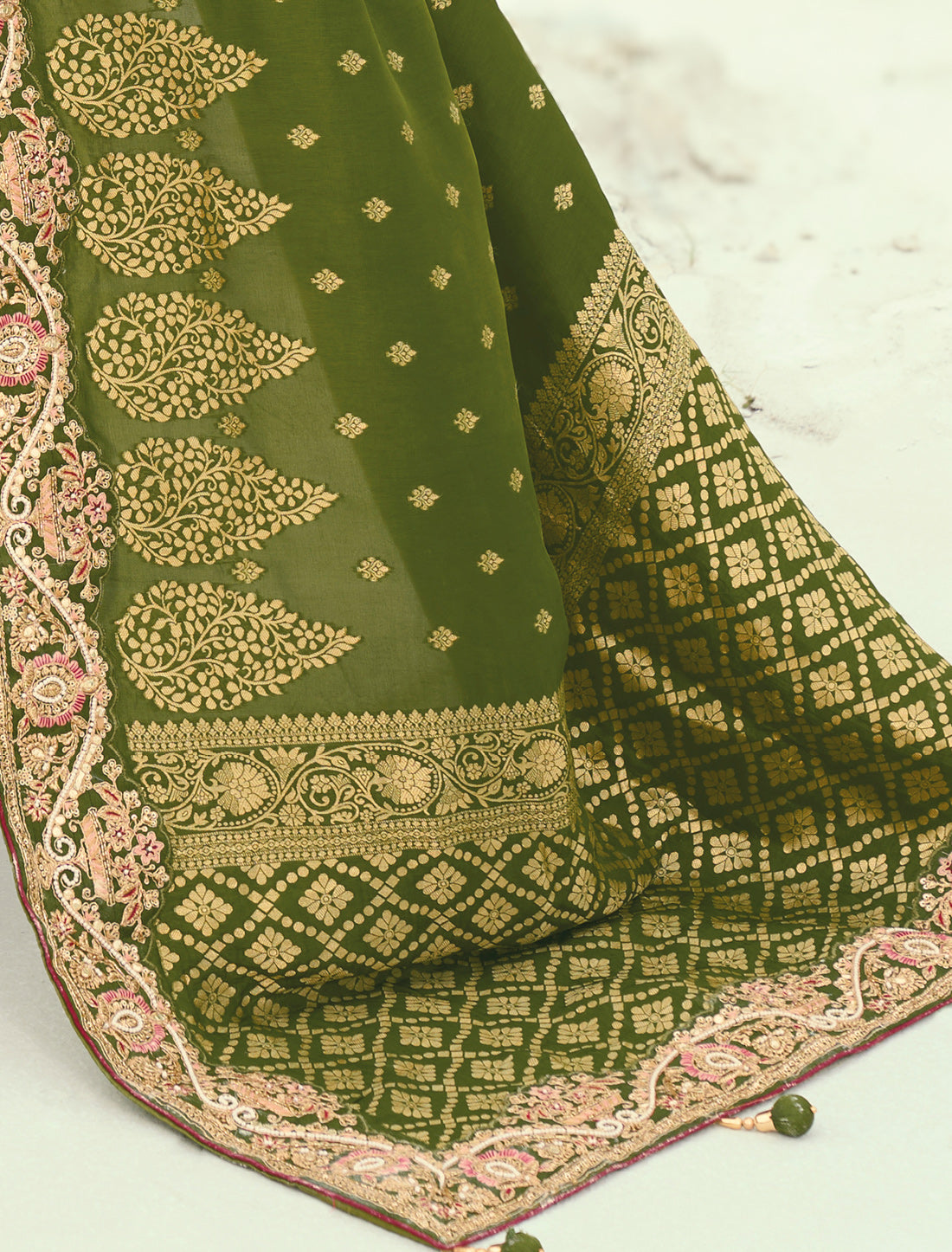 Mehandi Pure Dola Viscose Heavy Party Wear Designer Saree