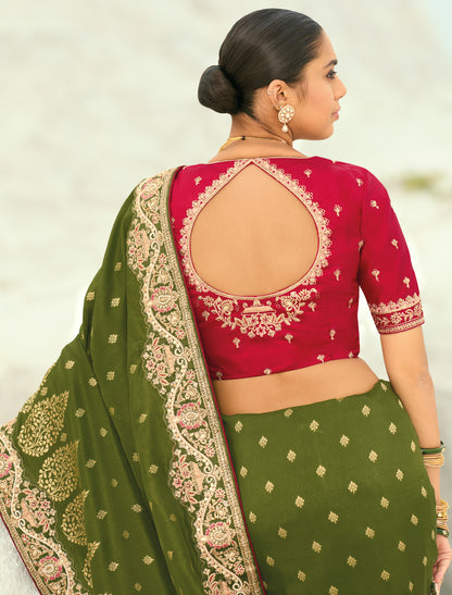 Mehandi Pure Dola Viscose Heavy Party Wear Designer Saree