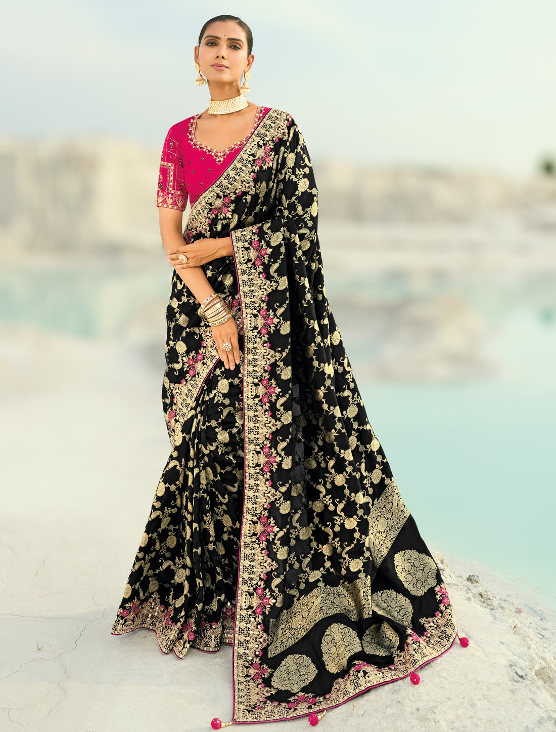 Black Pure Dola Viscose Heavy Party Wear Designer Saree