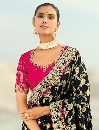 Black Pure Dola Viscose Heavy Party Wear Designer Saree