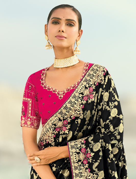 Black Pure Dola Viscose Heavy Party Wear Designer Saree