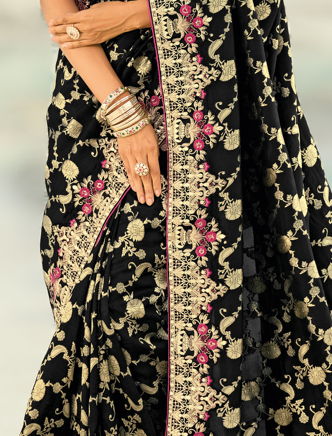Black Pure Dola Viscose Heavy Party Wear Designer Saree