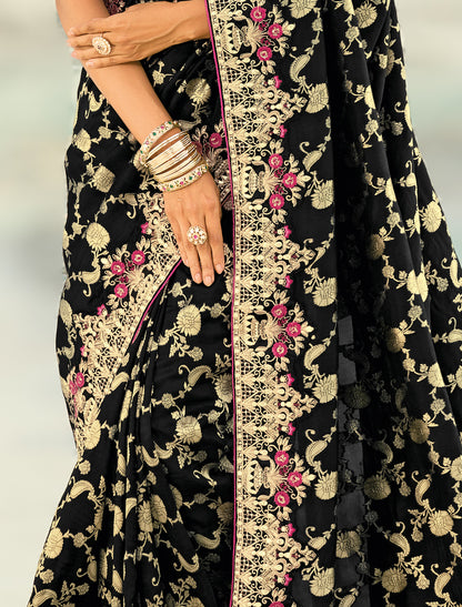 Black Pure Dola Viscose Heavy Party Wear Designer Saree