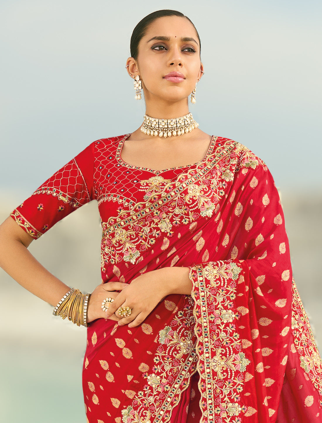 Red Rani Pure Dola Viscose Heavy Party Wear Designer Saree