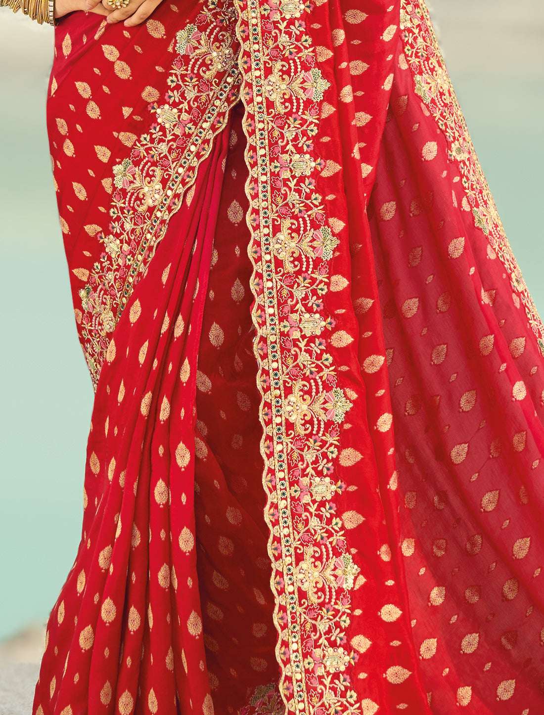 Red Rani Pure Dola Viscose Heavy Party Wear Designer Saree